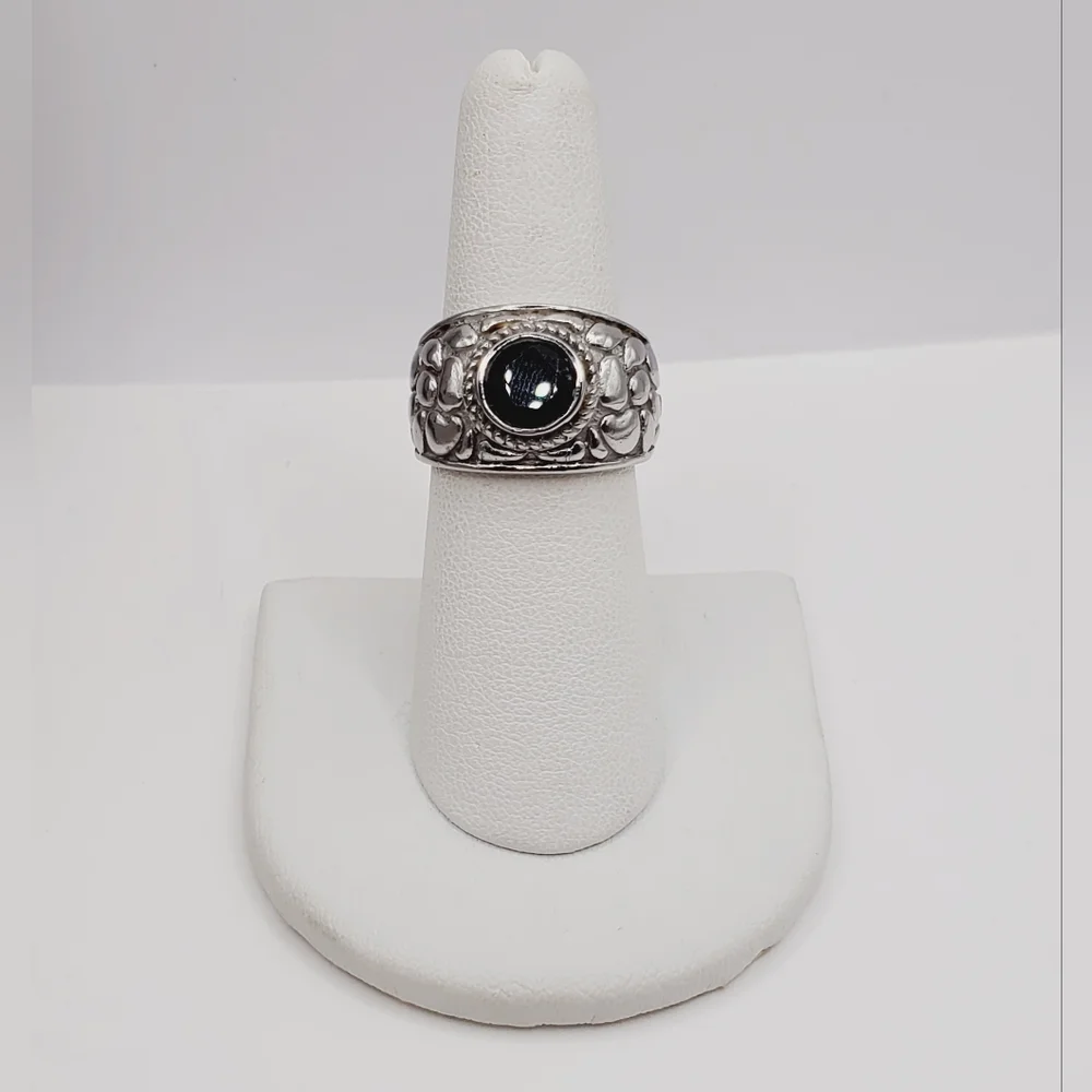 Genuine Round Bezel Set Onyx Stainless Steel 316 Design Band Statement Ring